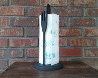 Wood Paper Towel Holder - Country Kitchen Paper Towel Holder - Rustic Paper Towel Holder - Spoon and Fork Paper Towel Holder