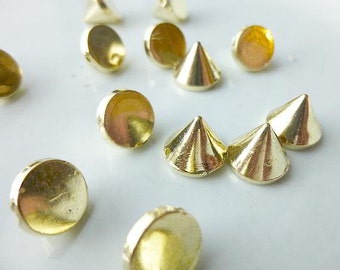 50 Gold Rivet Stud Spikes - 10mm - Acrylic - Sew on - Glue on - Rivets Studs Spike