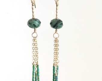 Summer Fun Long Earrings- Ruby Zoisite Gold