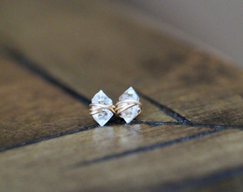 Herkimer Diamond Studs , Minimalist Post Earrings , Quartz Gold , Rose Gold , Sterling Silver - As Seen On The Small Things Blog