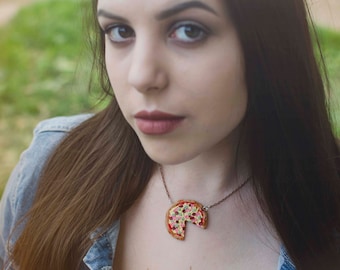 Polymer clay pizza necklace and earrings