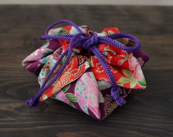 Kinchaku Purse, small kinchaku bag, small drawstring bag, Japanese fabric, reversible