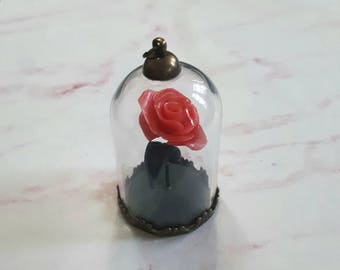 Beauty & The Beast Rose - Polymer Clay, Handmade, Glass Dome, Flowers, Ornament