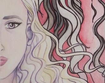 Daenerys Targaryen Print, 4x10 Watercolor Fantasy Art Print, Game of Thrones, Fire and Blood