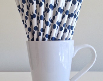 Navy Blue Paper Straws Navy Polka Dot Party Supplies Party Decor Bar Cart Cake Pop Sticks Mason Jar Straws Party Graduation