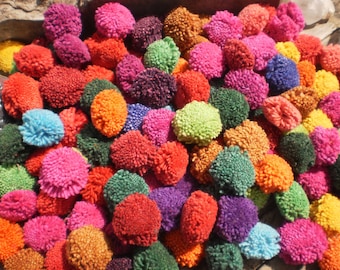 PomPoms, Set of 100 Pompoms, Hmong decoration, Mixed Color Pompoms, Tribal Supply, Folk Art Supply, Jewelry Supply