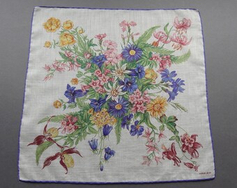 Swiss Kreier Wildflowers Theme Cotton Hankie Handkerchief