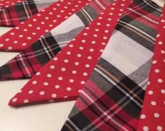 Red Tartan and Polka Dot Bunting