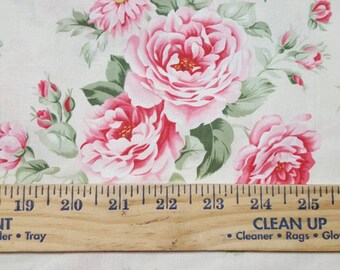 Pink roses on off white Cotton WOVEN fabric