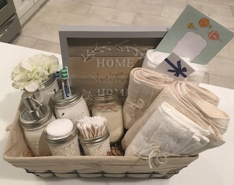 Closing Basket - Housewarming Basket - Wedding Gift - Bathroom Decor - Mason Jar - Farmhouse - Welcome Home - Housewarming Gift