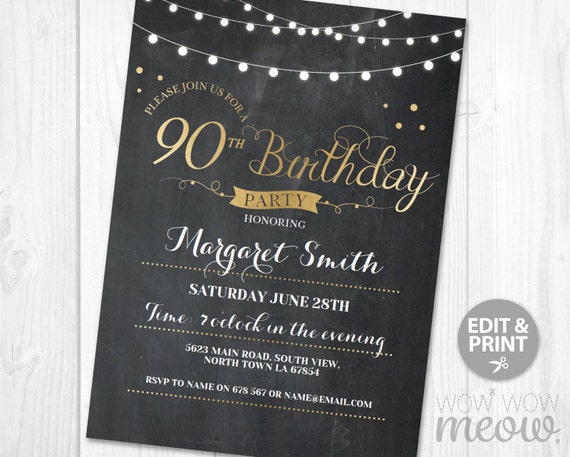 90th Birthday Invitation Elegant Ninety Invitations Party 90th Birthday Invitation Elegant Ninety Invitations Party