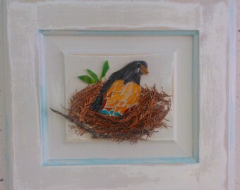 Farmhouse Style Mosaic-Robin on a Nest of Twigs