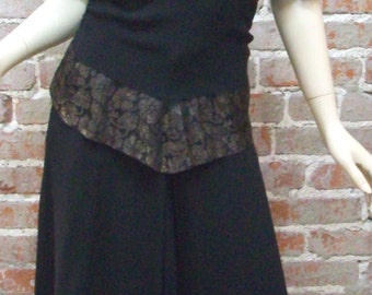 1940s Dress Vintage Crepe Swing with Peplum and Lace Tie to back USO Dress Black Crepe