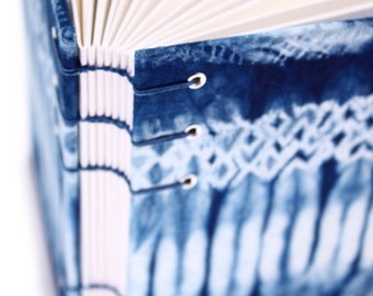 Shibori Journal 8 - Made using traditional Japanese Indigo tie dye techniques - see pictures - handmade by Ruth Bleakley - Unlined Journal