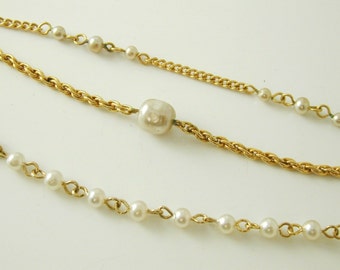 Vintage imitation pearl necklace gold plate 14 1/2" - 16 1/2" long