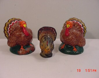 3 Vintage Thanksgiving Day Turkey Candle Decorations 17 - 1037