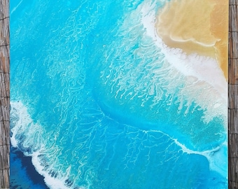 Painting abstract, contemporary, island, sea, blue, sand, wave