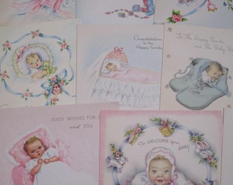 Vintage Greeting Card Lot-Ephemera-Mixed Media-Paper-Crafts-Scrap Booking-Baby-Children's-Set of 9