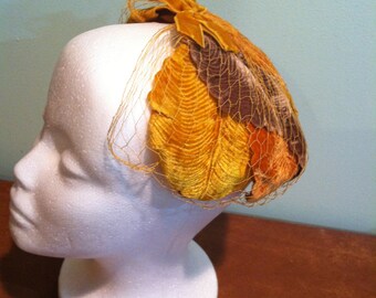 Vintage Women's Hat Orange/Yellow/Brown