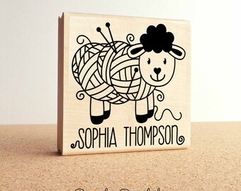 Large 3x3" Personalized Knitting Rubber Stamp, Custom Handmade Knitting Label Stamp