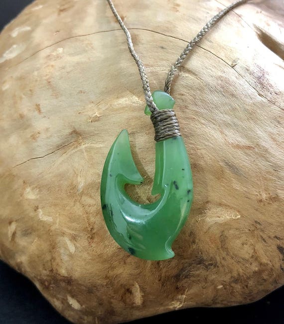 Canadian Nephrite Jade Fish Hook Pendant Jade Necklace