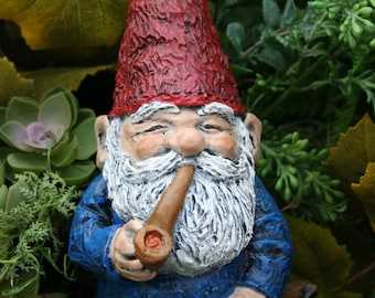 Best Garden Gnome Statue Ever! Pipe Smoking, Vintage Style, Traditional Colors, Solid Concrete Garden Statue