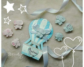 Birth favors, hot-air ballooning with elephant, baptism, baby, baby