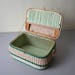 Vintage sewing box / wicker basket and scoubidou yarn / 60s / spool and yarn storage box