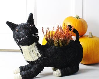 Jardinière en chat noir et blanc