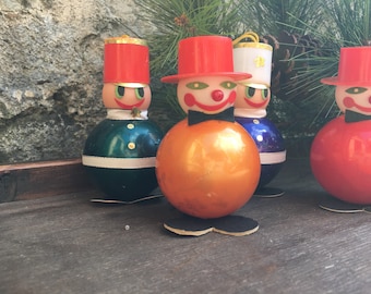 Soldier Clown Christmas Ornaments Set of 4 Christmas Tree Holiday Decor Vintage Kitsch Retro Mid Century