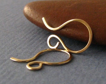 Tiny French Hoop Ear Wires, 14k Gold Filled, Handmade Artisan Findings