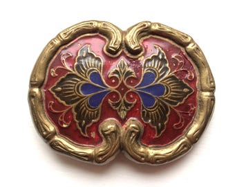 Vintage Brass and Enamel Made in India Cool Belt Buckle