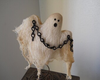 Primitive Ghost Halloween Ghost Halloween Decor Folkart Holiday Decor Spooky Ghost on a Rusty Bed Spring