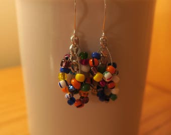 Silver Plated Multi Colored Seed Bead Earrings
