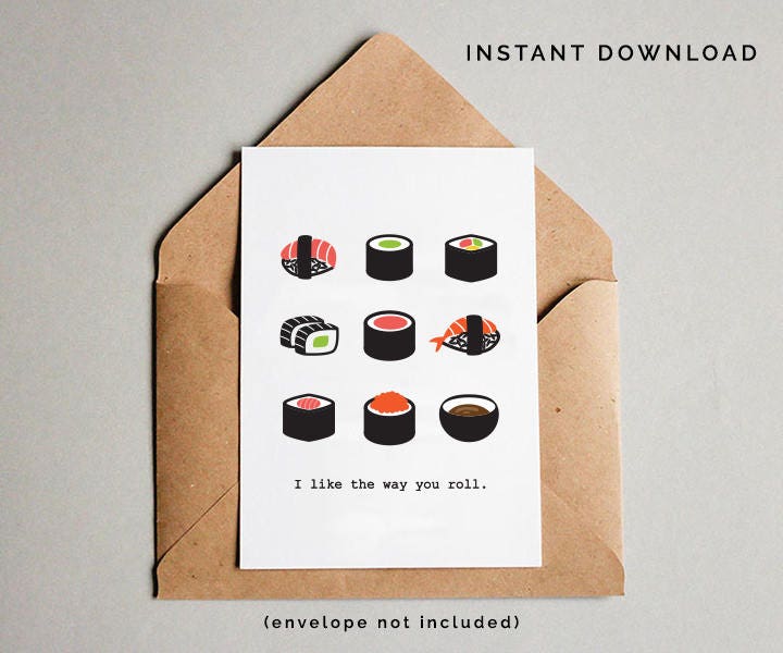 Sushi Card Sushi Roll Sushi Lover Gift Printable Greeting