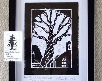 hand printed linocut print