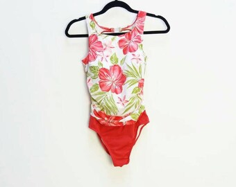 Floral Vintage Swimsuit One Piece Pink Bathing Suit Swimwear Retro Flowers Bright Swimming Costume Bold Colourblock Neon Swim Suit