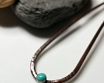 Turquoise Hair Fork, Copper Hair Stick, Rustic Hair Accessory, Yoga Bun Fork, Boho, Hair Jewellery, Gemstone Hair Fork, Hammered Fork