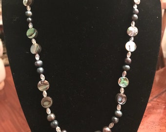 Freshwater Pearls, Paua Shells Necklace with Maba Pearl Pendant