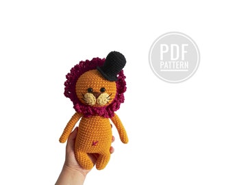CROCHET PATTERN - lion with a hat - woodland animal - jungle - zoo - amigurumi - fashion lion - little kimimals - stuffed animal