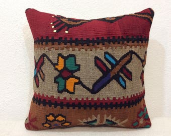 Kilim pillow cover 16" x 16" 40x40cm,Vintage,Handmade,Handwoven,Old kilim,Gray,Home Decor,Turkish Kilim