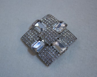 Maltese Cross Styled, 1950's Clear Rhinestone Cross Brooch