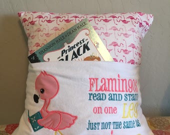 Flamingo book pillow