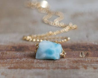 Larimar Necklace, Raw Crystal Necklace, Raw Stone Jewelry, Larimar Jewelry, Handmade Jewelry, Gemstone, Raw Stone Necklace, Natural Larimar