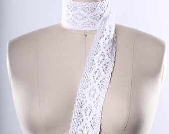 White Cluny Lace Trim/ Knitted Lace Trim with Finished Edges/ White Cotton Eyelet Trim/ Cluny Ribbon