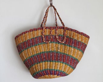 vintage market bag - JEWEL striped sisal bag