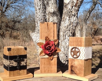 Handcrafted Wood Candleholder with Embellishment