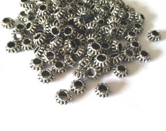 50pc antique silver finish 7x4mm metal beads/spacers-OFF2#8