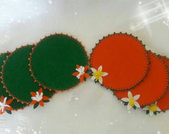 Round Felt Coasters, Set of 3, Drink Coasters, Fabric Coasters, Felted Wool Coasters, Coaster Set, Thick Felt Coasters, Colorful Coasters.