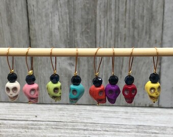 Skull stitch markers, snag free, set of 7